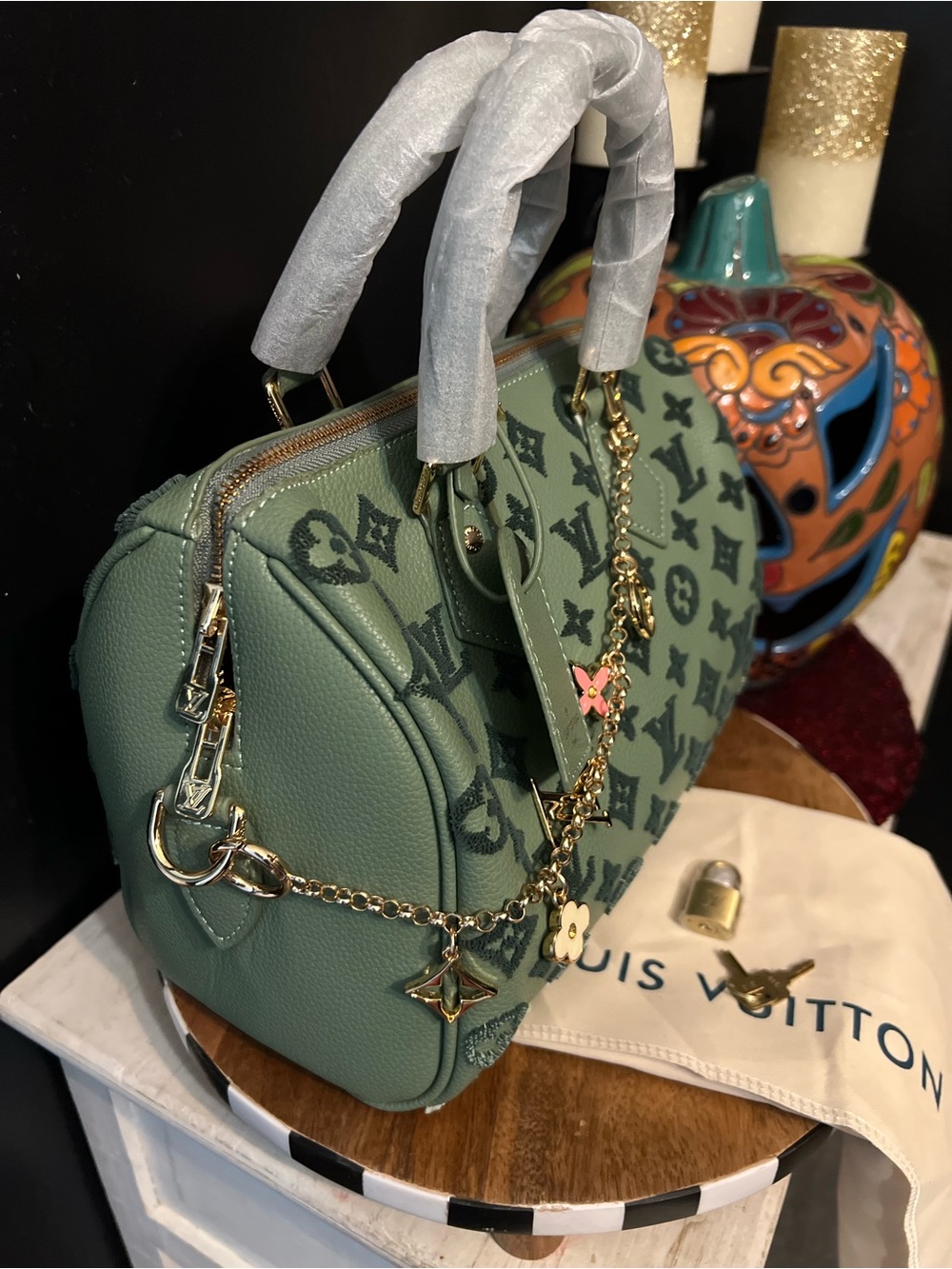 FASHION DESIGNER SAGE GREEN Monogram Satchel-NWOT - Picture 9 of 13